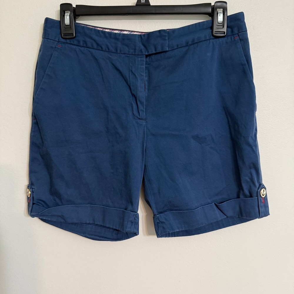 Brooks Brothers 346 Womens Navy Blue Anchor Button Cuffed‎ Chino Shorts Size 4